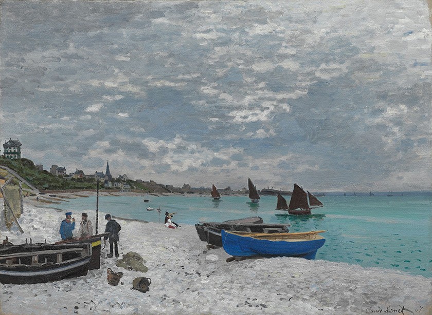 Foto 1 - A Praia de Sainte-Adresse França Pescadores Barcos Pintura de Claude Monet em TELA
