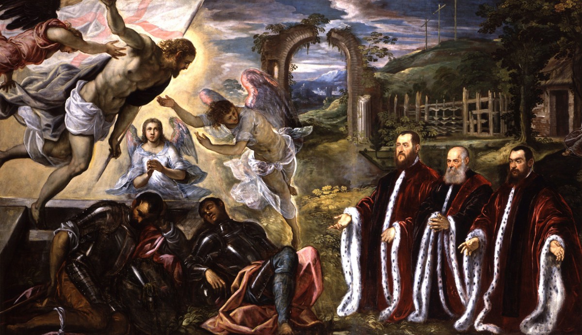 Foto 1 - A Ressurreição de Cristo com Três Advogados Italianos que Patrocinaram a Pintura de Tintoretto em TELA 