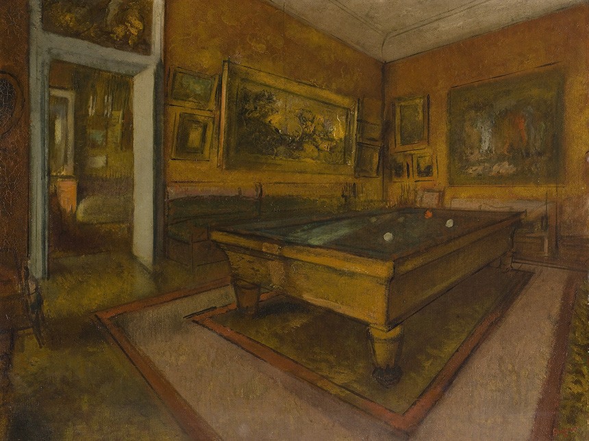 Foto 1 - A Sala de Bilhar em Menil-Hubert França Jogo Sinuca Pintura de Edgar Degas em TELA 