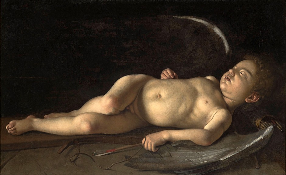 Foto 1 - Anjo Cupido Dormindo Pintura de Caravaggio em TELA