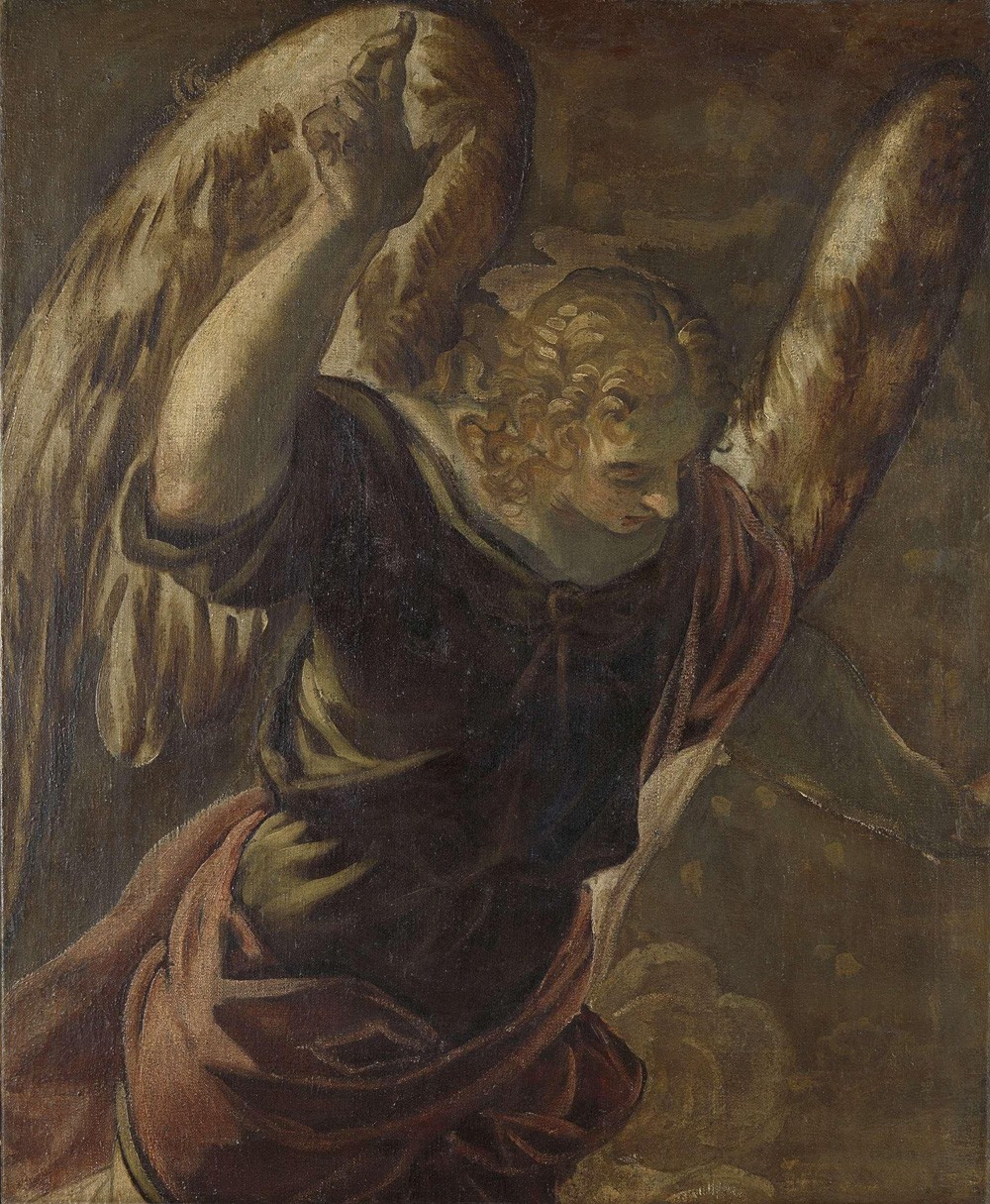 Foto 1 - Anjo da Anunciação à Virgem Maria Episódio Bíblico Pintura de Tintoretto em TELA 