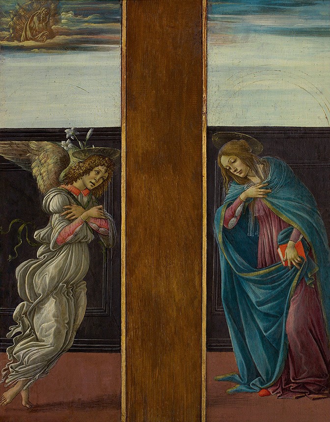 Foto 1 - Anunciação Anjo Gabriel Virgem Maria Passagem Bíblica Pintura de Sandro Botticelli em TELA 
