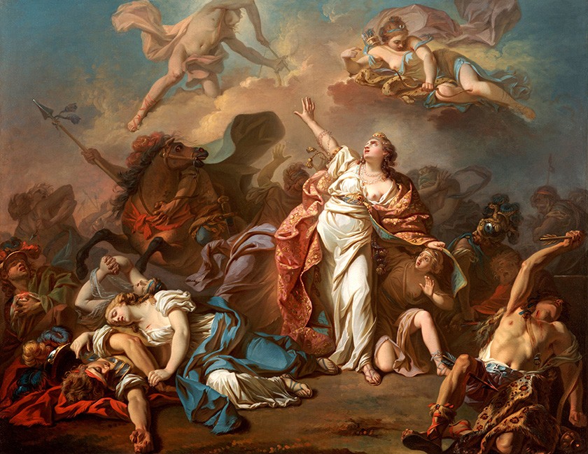 Foto 1 - Apolo e Diana Atacando os Filhos de Niobe Flechadas Deuses Mitologia Pintura de Jacques-Louis David em TELA