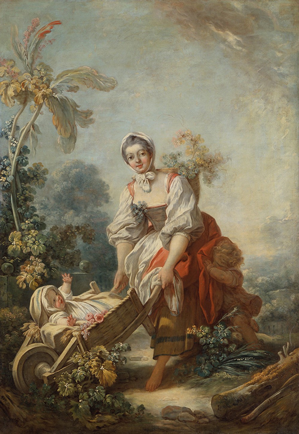 Foto 1 - As Alegrias da Maternidade Mãe e Filhos Bebê no Carrinho Criança Pequena Fazenda 1754 Pintura de Jean-Honoré Fragonard em TELA 