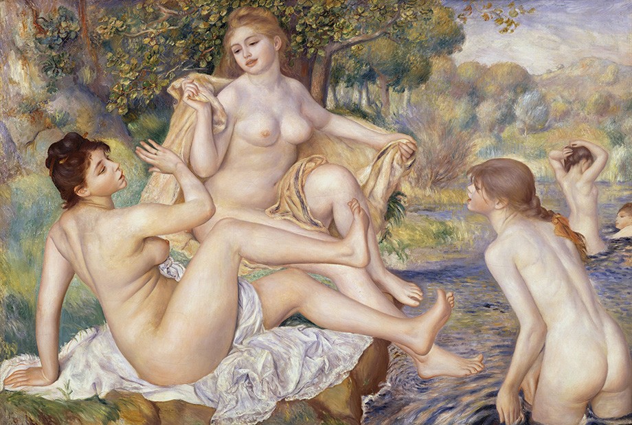 Foto 1 - As Grandes Banhistas Cinco Mulheres Nuas Tomanho Banho de Rio Pintura de Pierre Auguste Renoir em TELA