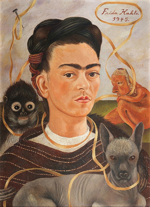 Foto 1 - Auto-retrato com Pequeno Macaco Crenças Religiosas Indígenas Pintura de Frida Kahlo em TELA 