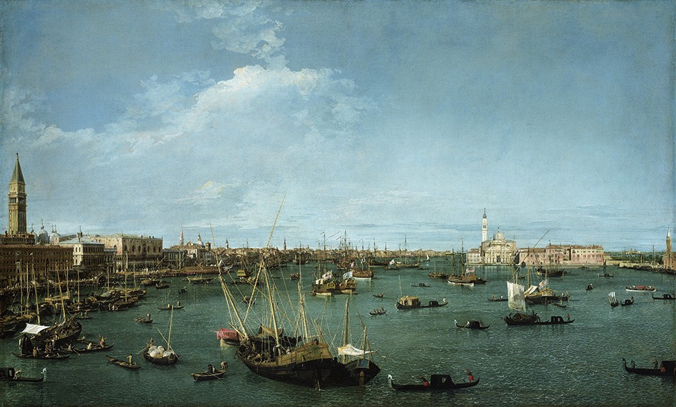 Foto 1 - Bacia de San Marco Veneza Gôndolas Barcos Itália Pintura de Canaletto em TELA 