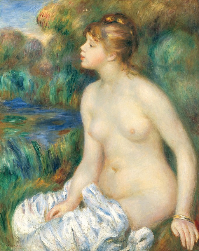Foto 1 - Banhista Mulher Nua Sentada Beira do Rio Pintura de Pierre Auguste Renoir em TELA