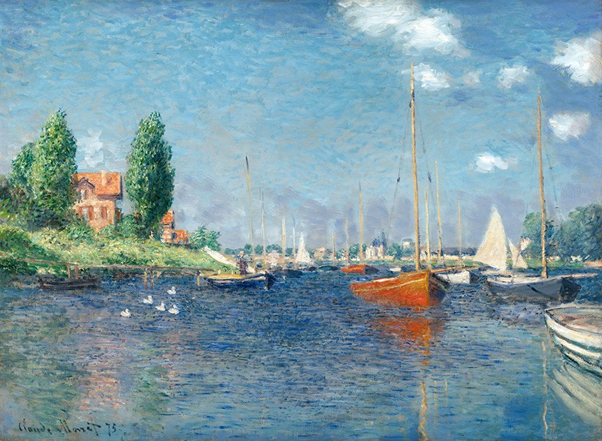 Foto 1 - Barcos Vermelhos em Argenteuil Pintura de Claude Monet em TELA