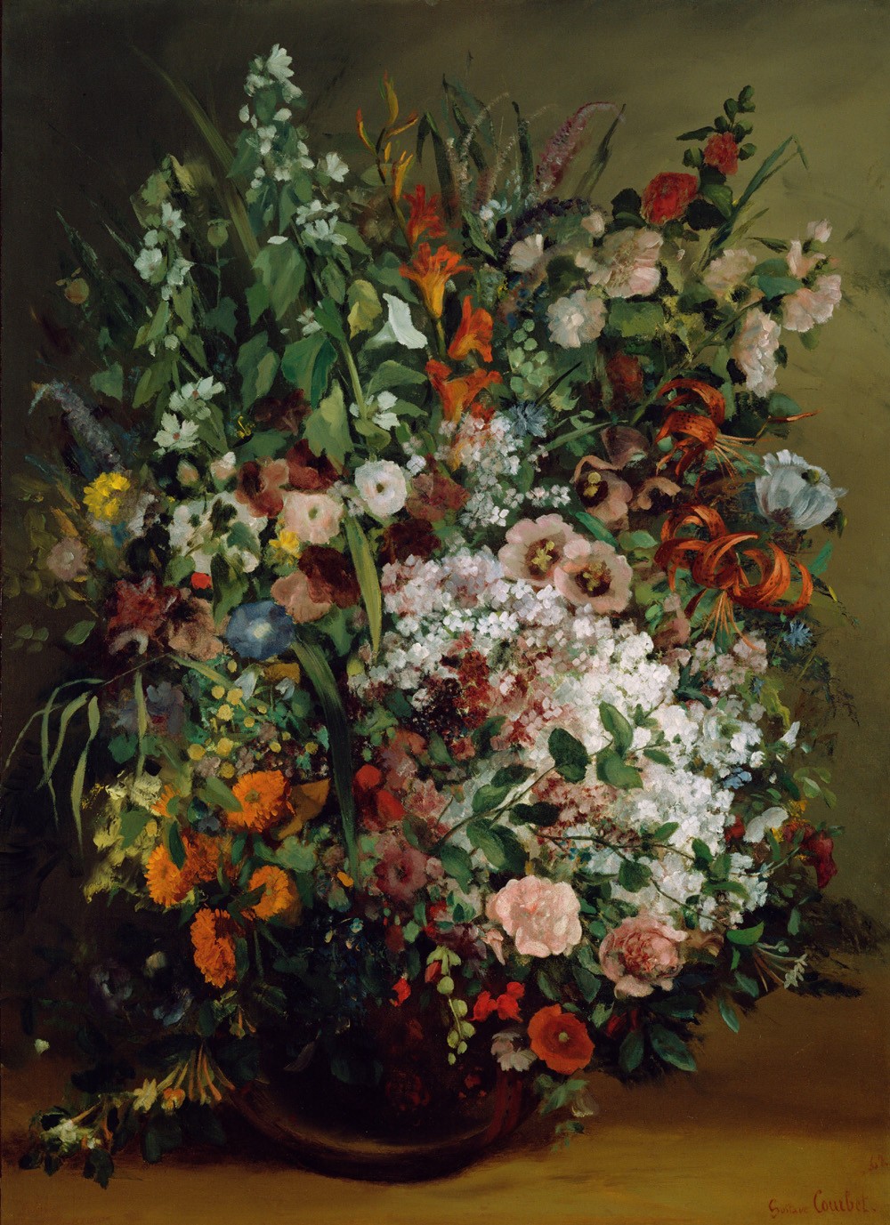 Foto 1 - Buquê de Flores em um Vaso Pintura de Gustave Courbet em TELA 