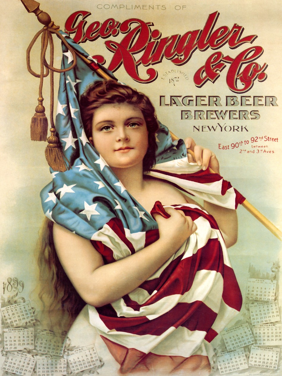 Foto 1 - Cervejaria Cerveja Ringler New York Bandeira Americana Vintage Cartaz Poster em Papel Matte