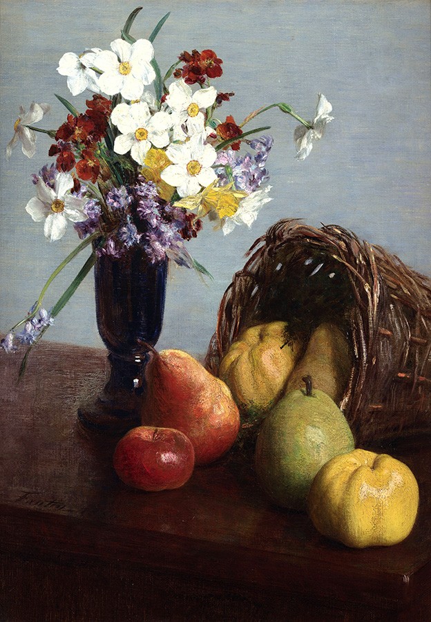 Foto 1 - Cesta de Frutas e  Flores em Vaso Pintura de Henri Fantin-Latour em TELA 