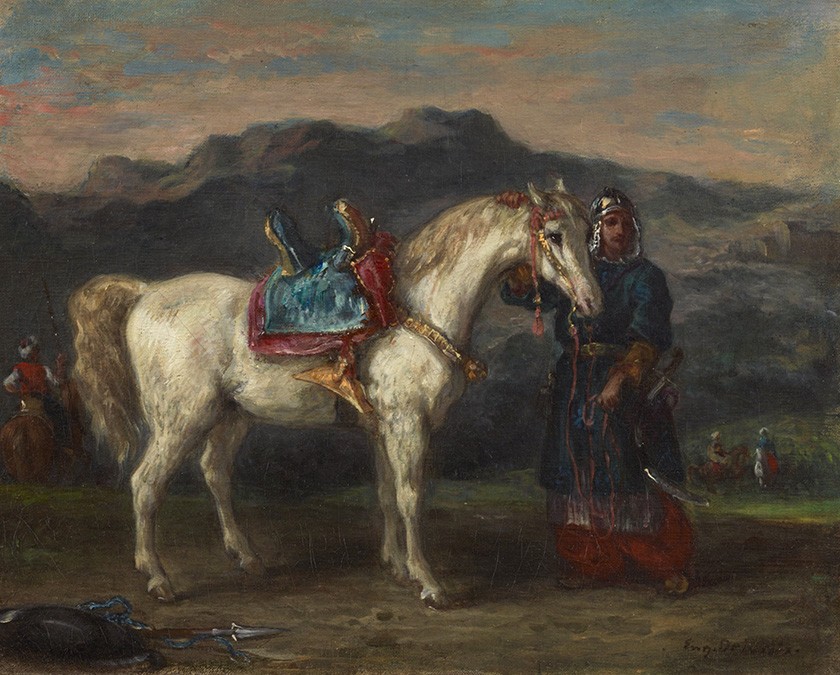 Foto 1 - Circassiano Segurando um Cavalo por sua Rédea 1858 Pintura de Eugène Delacroix em TELA 