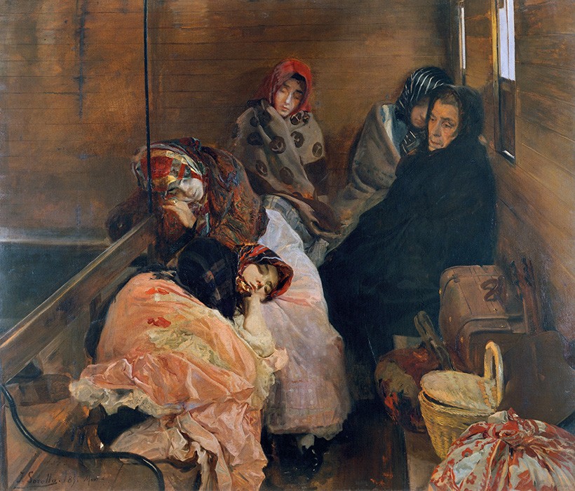 Foto 1 - Comércio de Escravas Brancas Jovens Prostitutas Dormindo em Trem de Terceira Classe 1890 Realismo Social Europa Pintura de Joaquín Sorolla em TELA 