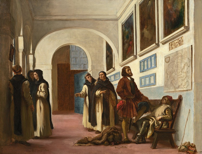Foto 1 - Cristóvão Colombo e seu Filho no Mosteiro Franciscano de La Rabida Espanha Pintura de Eugène Delacroix em TELA 