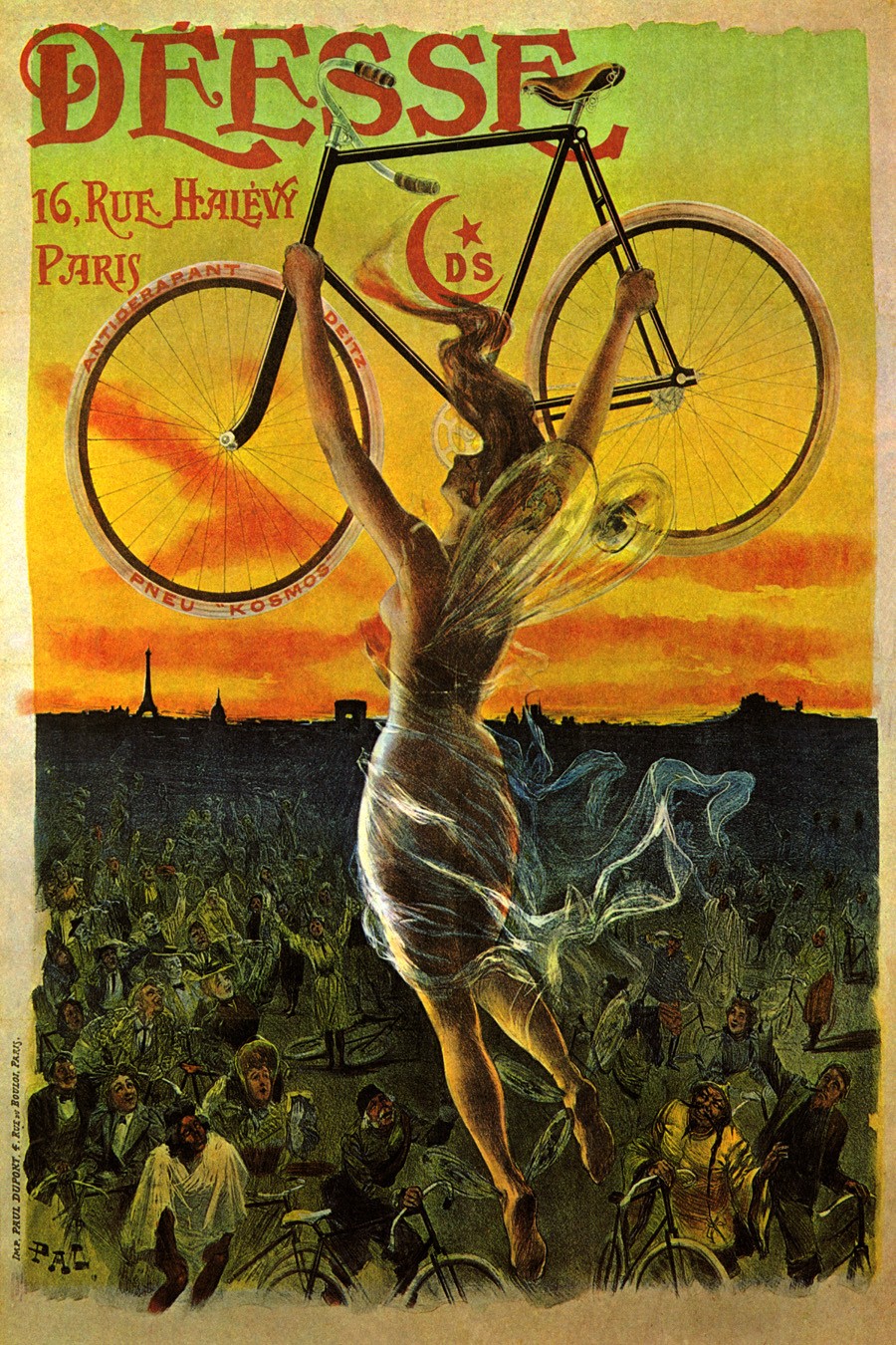 Foto 1 - Deesse Paris Garota Nua Bicicleta Vintage Cartaz Poster em Papel Matte