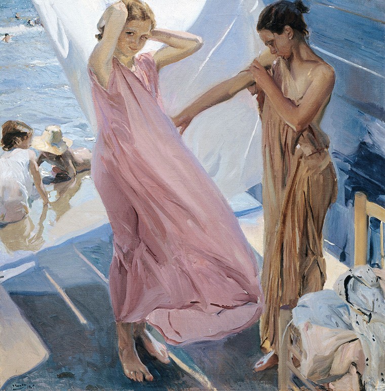 Foto 1 - Depois do Banho de Mar Meninas em Vestido de Praia Valência Espanha Pintura de Joaquín Sorolla em TELA 