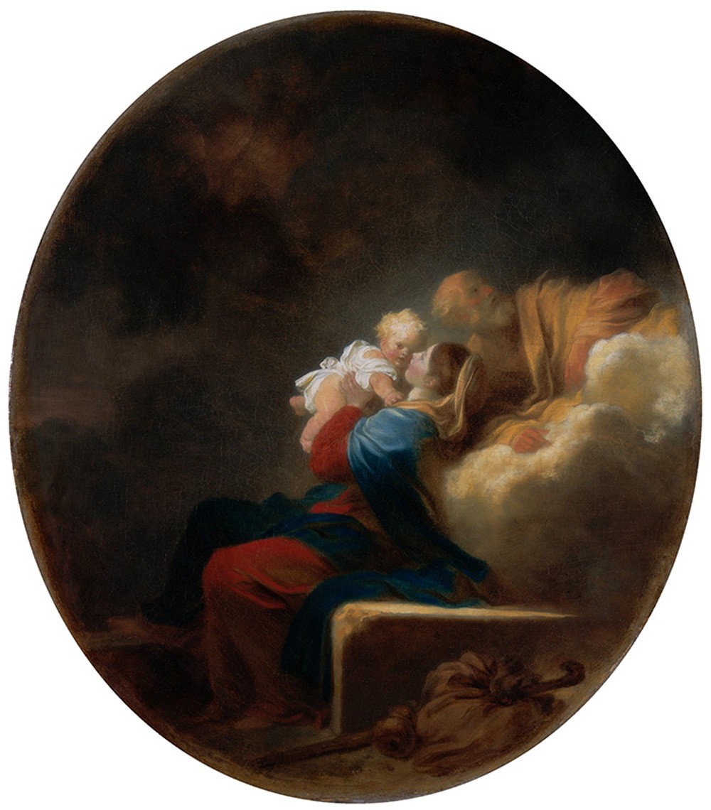 Foto 1 - Descanso na Fuga para o Egito Maria José com Menino Jesus Pintura de Jean-Honoré Fragonard em TELA 
