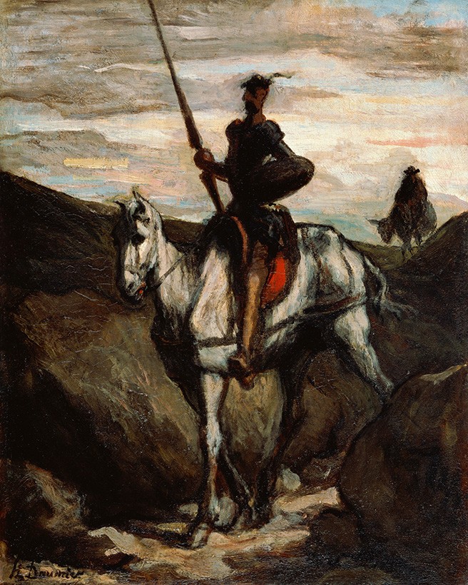 Foto 1 - Dom Quixote nas Montanhas Cavaleiro Andante Literatura Personagem Cervantes Pintura de Honoré Daumier em TELA 