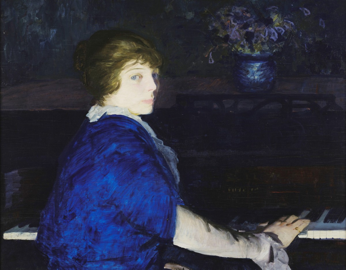 Foto 1 - Emma ao Piano Retrato Mulher do Artista Pianista Música Pintura de George Bellows em TELA 