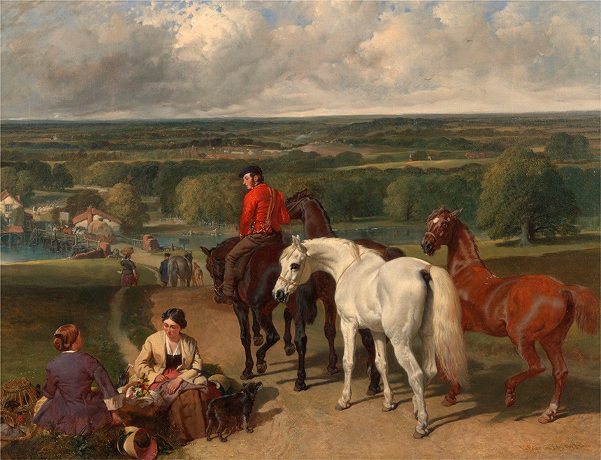 Caça à Raposa Tradição Inglesa Cavalo e Cães Pulando Vala de Rio 1839  Pintura de John Frederick Herring, Sr na Tela em Vários Tamanhos (70 cm X  55 cm tamanho da imagem)