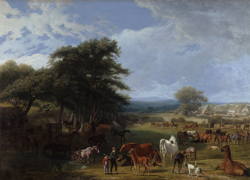 Foto 1 - Fazenda de Lord Rivers Crianças em um Campo com Cavalos e Cães Stratfield Saye Inglaterra Pintura de Jacques-Laurent Agasse em TELA 