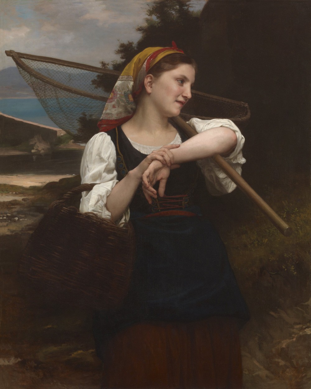 Foto 1 - Filha de Pescador com Cesta e Peneira para Pesca Pintura de William Adolphe Bouguereau em TELA