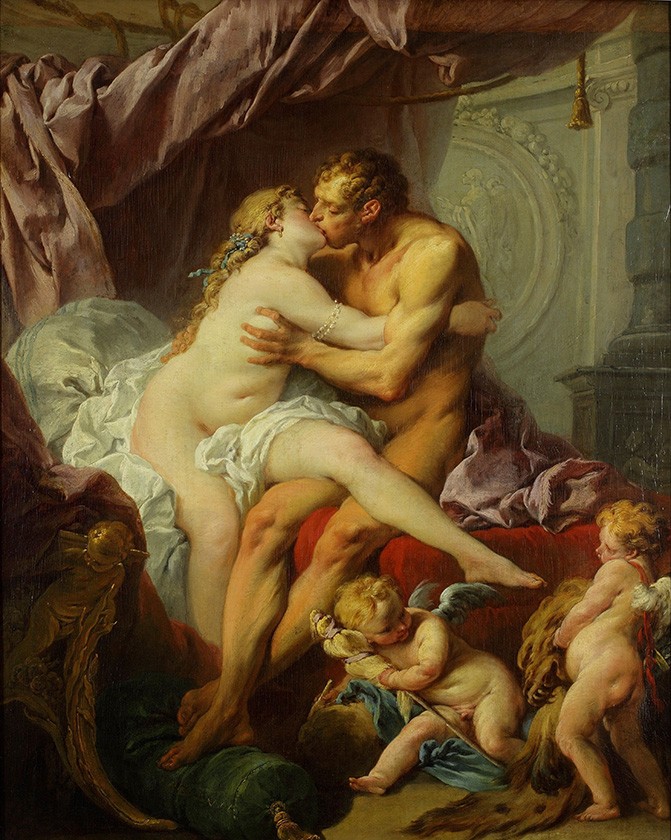 Foto 1 - Hércules e Ônfale Amantes Cupidos Mitologia Grega Pintura de François Boucher em TELA 