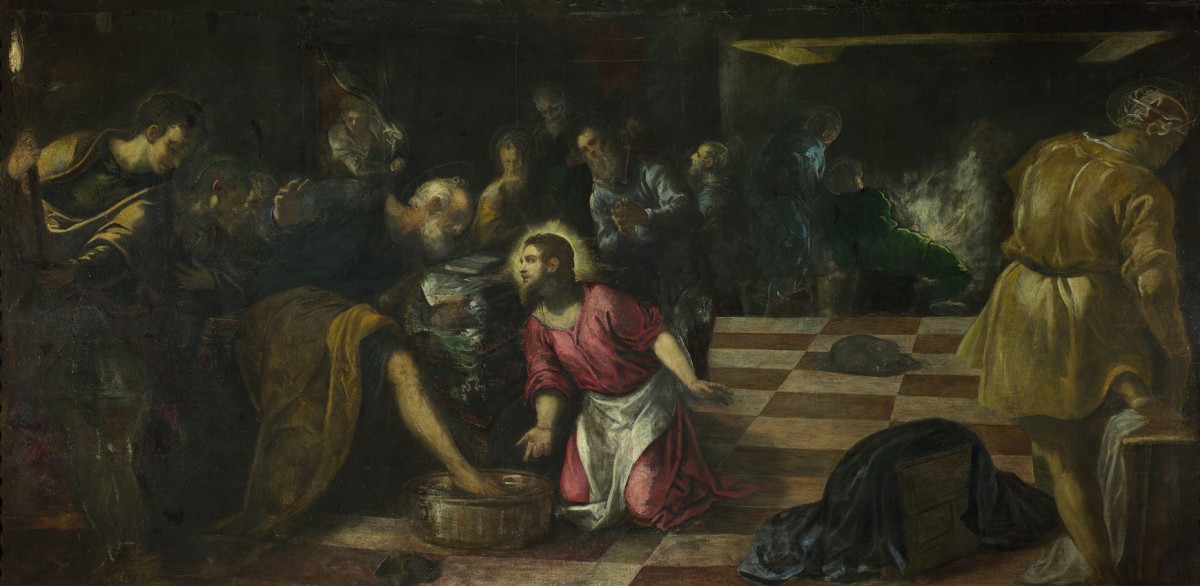 Foto 1 - Jesus Lavando os Pés dos Discípulos Episódio Bíblico Pintura de Tintoretto em TELA 