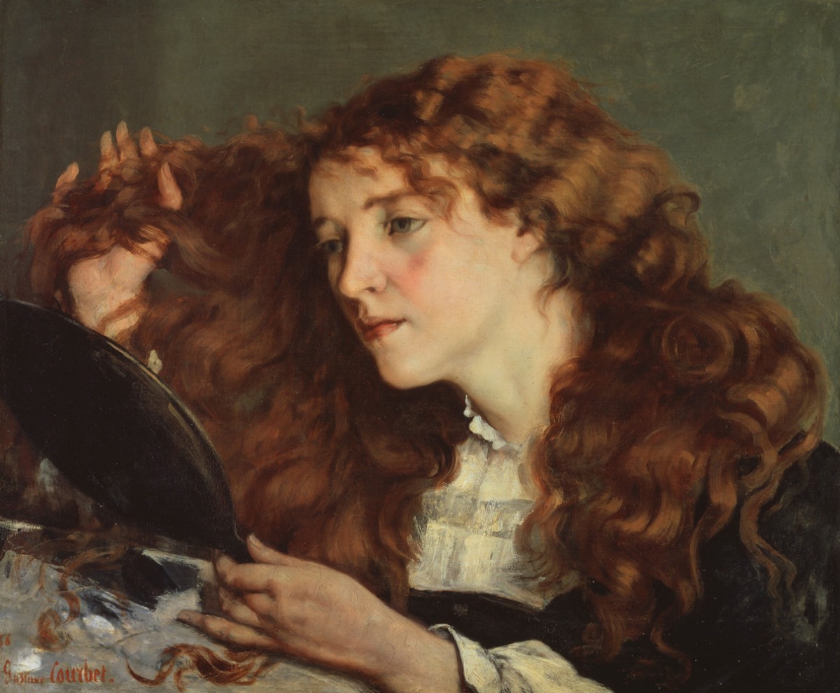 Foto 1 - Jo a Linda Garota Irlandesa Espelho Mulher Ruiva Cabelo Vermelho 1865 Pintura de Gustave Courbet em TELA 