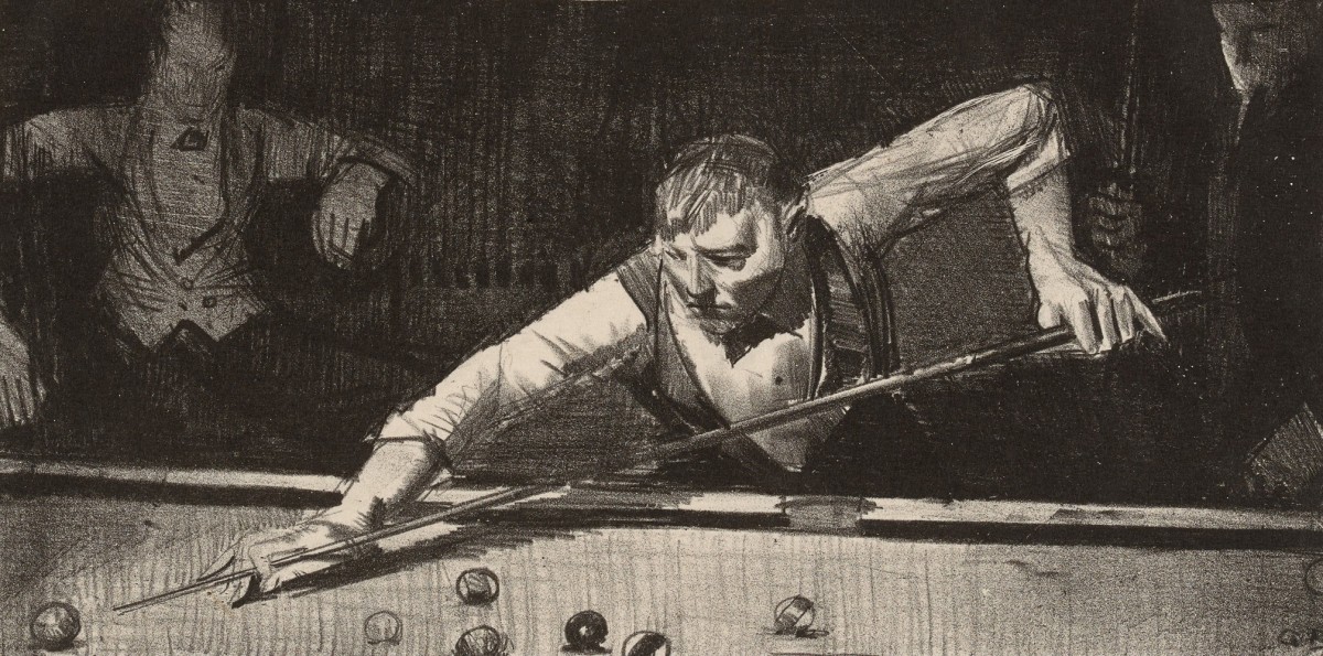 Foto 1 - Jogador de Sinuca Tacada de Mestre Mesa de Bilhar Esporte Pintura de George Bellows em TELA 