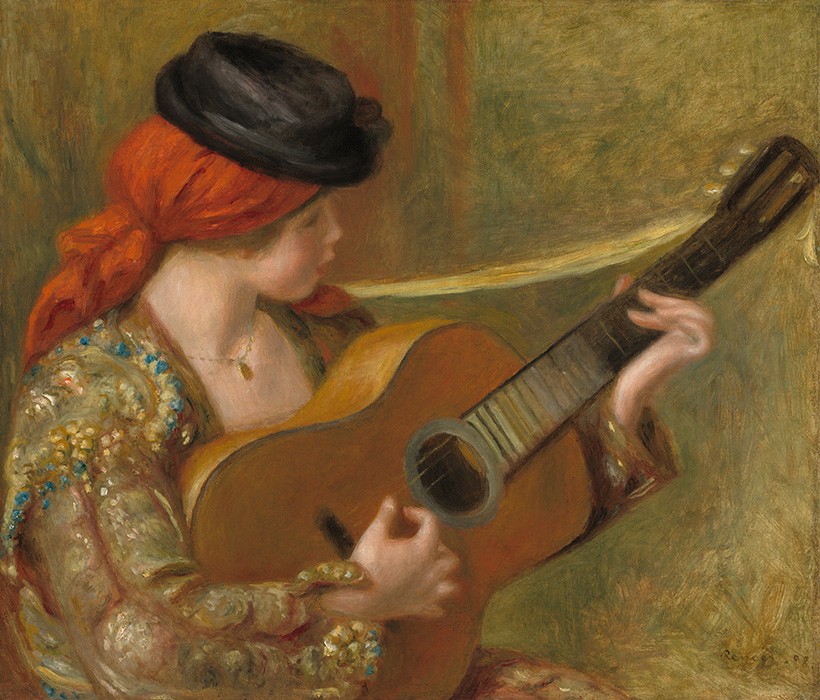 Foto 1 - Jovem Mulher Espanhola Tocando Violão Pintura de Pierre Auguste Renoir em TELA