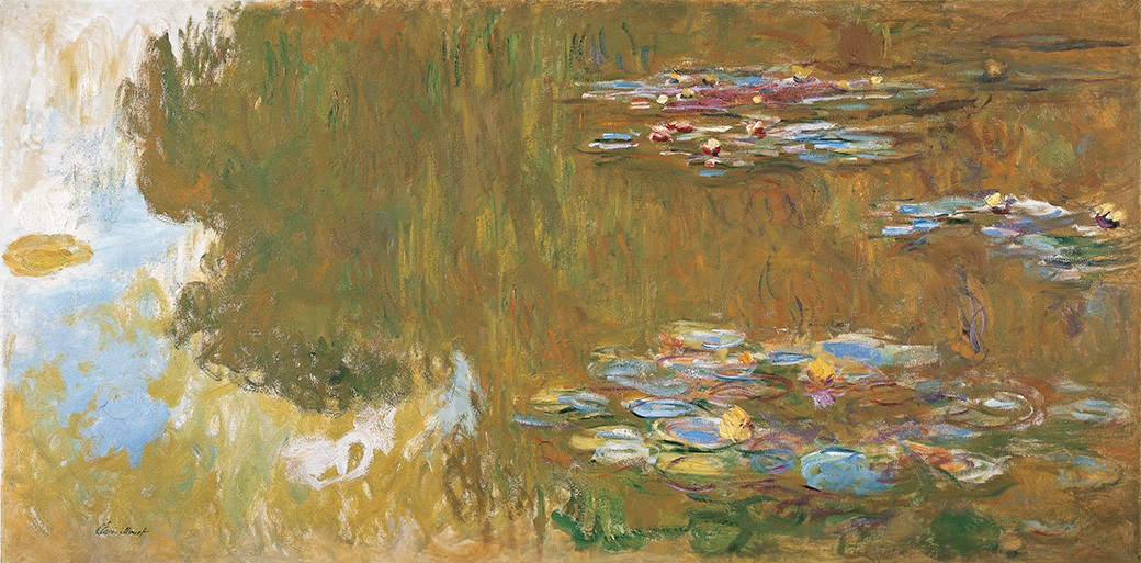 Foto 1 - Lagoa Lírios de Água Efeito da Luz Solar Flores Pintura de Claude Monet em TELA