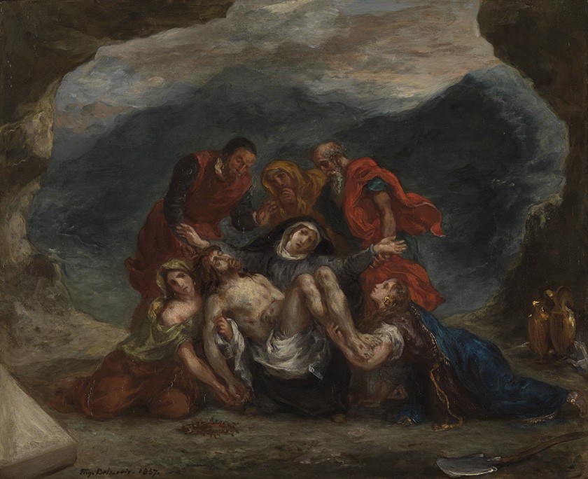 Foto 1 - Lamentação de Cristo Virgem Maria Discípulos Madalena Lamentando sobre Corpo de Jesus Pintura de Eugène Delacroix em TELA 