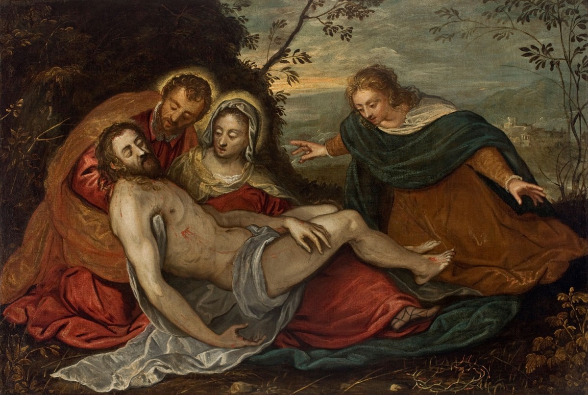 Foto 1 - Lamentação sobre o Cristo Morto Episódio Bíblico Pintura de Tintoretto em TELA 