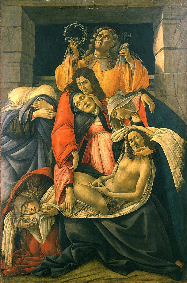 Foto 1 - Lamentação sobre o Cristo Morto José com Coroa de Espinhos e Pregos Pintura de Sandro Botticelli em TELA 