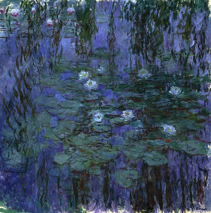 Foto 1 - Lírios D'água Azuis Flores Pintura de Claude Monet em TELA
