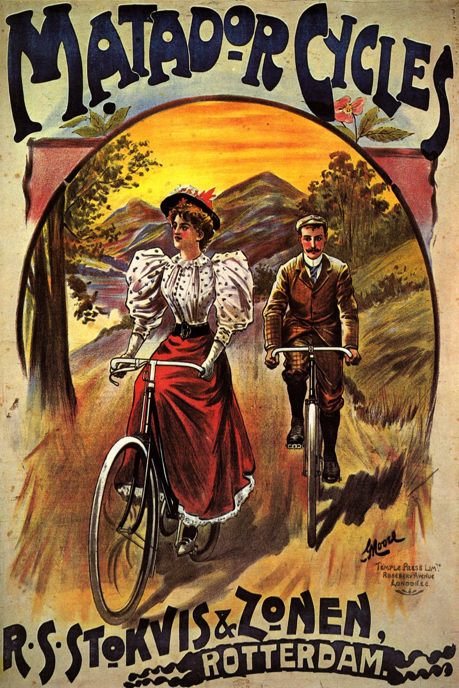 Foto 1 - Matador Cycles Rotterdam Casal Andando de Bicicleta Vintage Cartaz Poster em Papel Matte