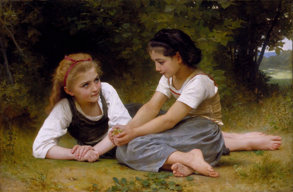 Foto 1 - Meninas Catadoras de Avelãs Pintura de William Adolphe Bouguereau em TELA