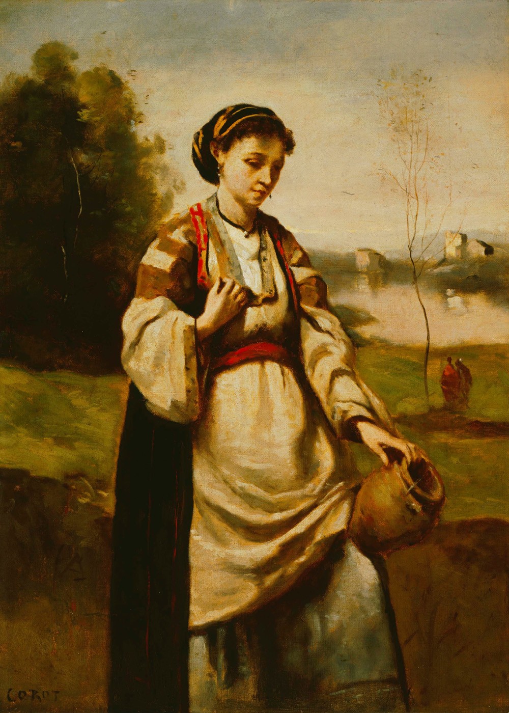 Foto 1 - Mulher com Jarra de Água Pintura de Camille Corot em TELA 