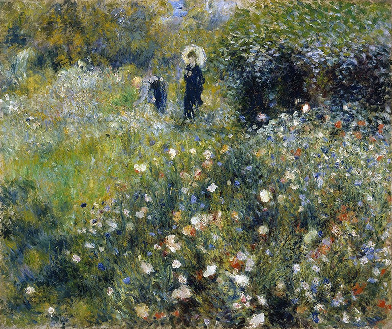 Foto 1 - Mulher com Sombrinha no Jardim Flores Pintura de Pierre Auguste Renoir em TELA
