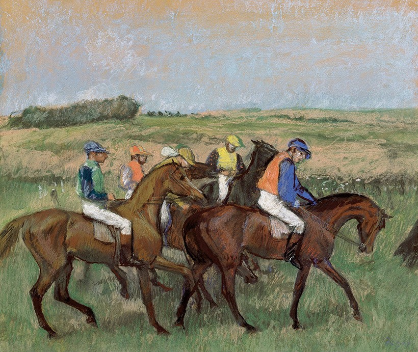 Foto 1 - Nas Corridas de Cavalos Jóquei Cavalo Pintura de Edgar Degas em TELA 