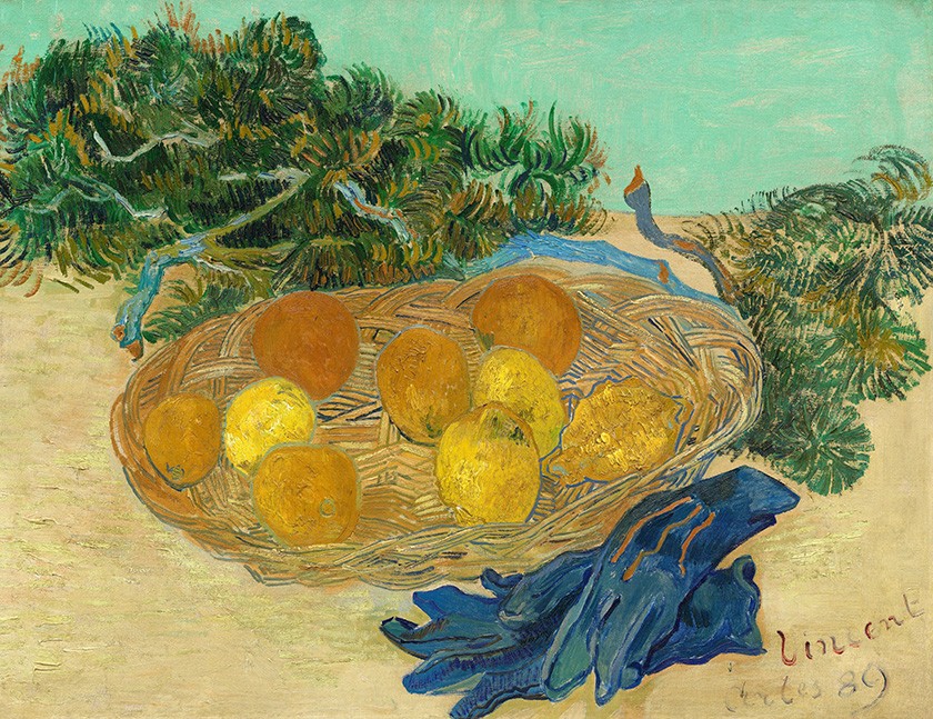 Foto 1 - Natureza morta  Laranjas e Limões com Luvas Azuis Frutas Pintura de Vincent van Gogh em TELA