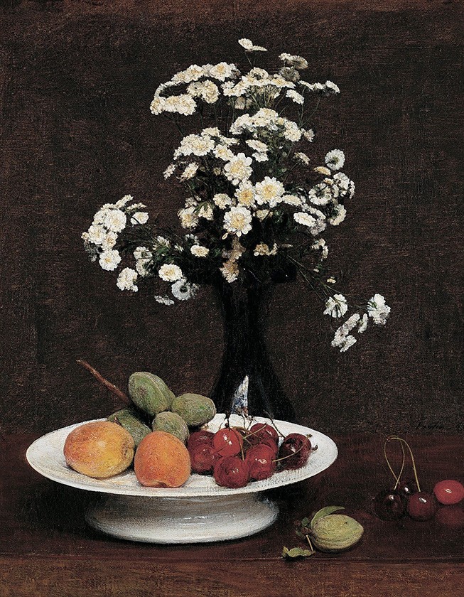 Foto 1 - Natureza Morta Vaso de Flores Tigeja de Frutas Pintura de Henri Fantin-Latour em TELA 
