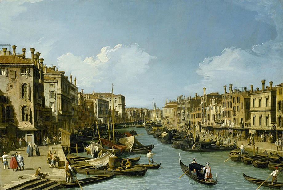 Foto 1 - O Grande Canal perto da Ponte de Rialto Veneza 1730 Itália Pintura de Canaletto em TELA