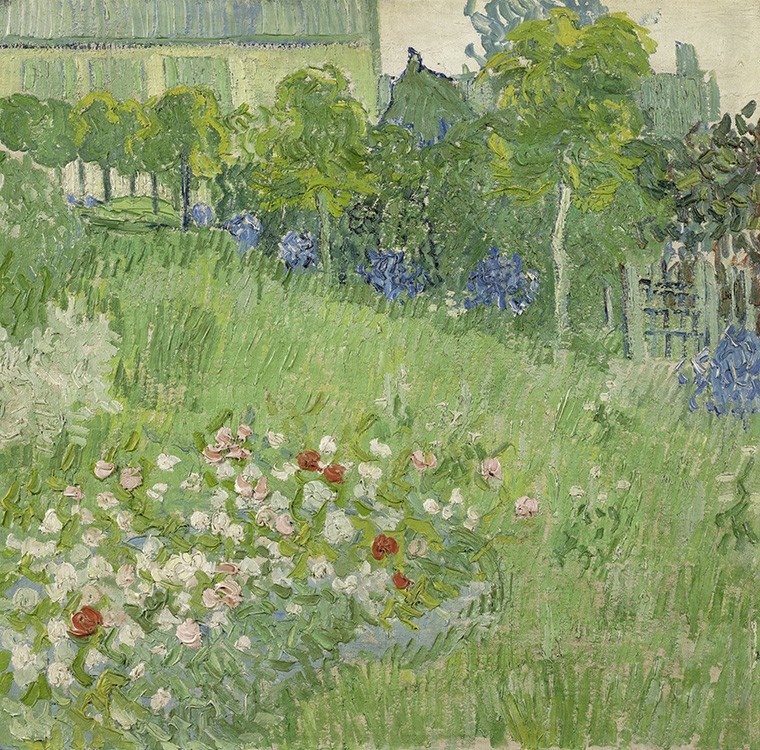 Foto 1 - O Jardim de Daubigny Flores Árvores Pintura de Vincent van Gogh em TELA
