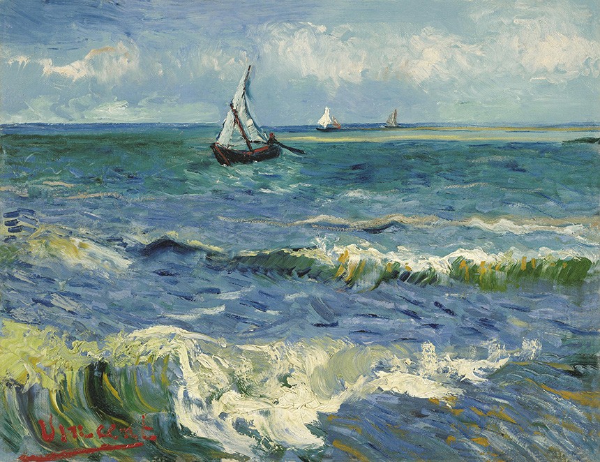Foto 1 - O Mar em Les Saintes-Maries-de-la-Mer França Barcos a Vela Pintura de Vincent van Gogh em TELA