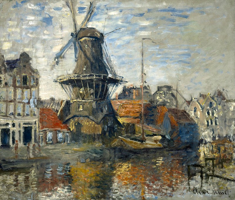 Foto 1 - O Moinho de Vento no Canal Onbekende Amsterdam Pintura de Claude Monet em TELA