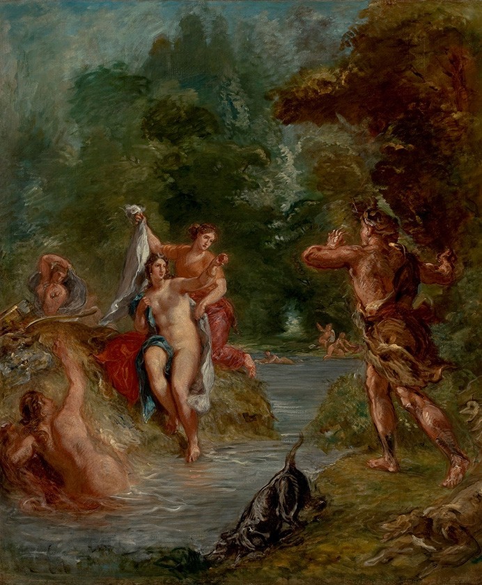 Foto 1 - O Verão  Diana Surpreendida por Acteão Deuses Caçadores Mitologia Grega Pintura de Eugène Delacroix em TELA 