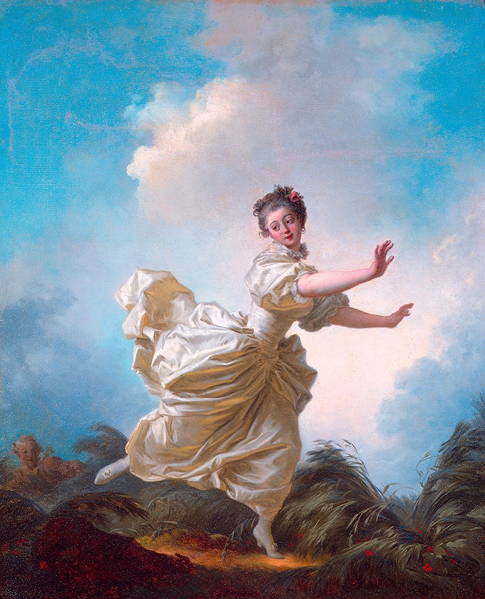 Foto 1 - O Voo Proposital Mulher Elegantemente Vestida Fugindo do Cavalheiro à Distância Romance 1772 Pintura de Jean-Honoré Fragonard em TELA 